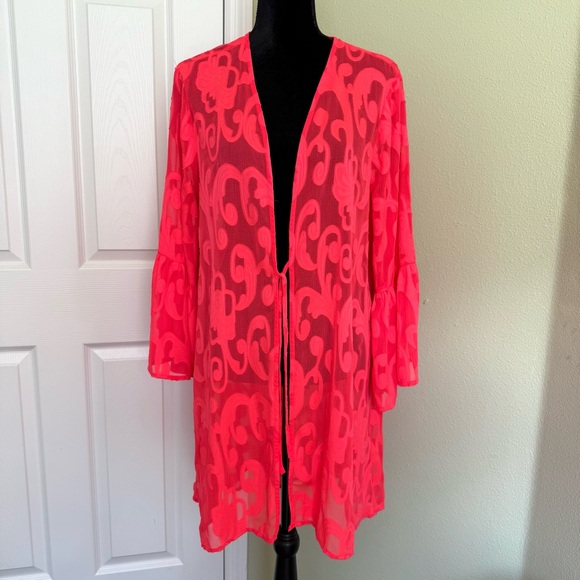 Lilly Pulitzer Motley Cover-Up Spicy Coral Poly Crepe Swirl Clip